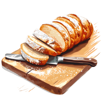 Freshly Sliced Loaf of Bread on Wooden Cutting Board png