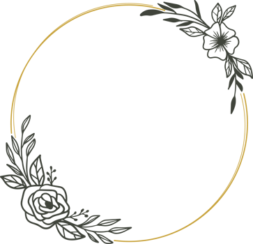 Round floral wreath frame with hand drawn flowers and leaves decoration png