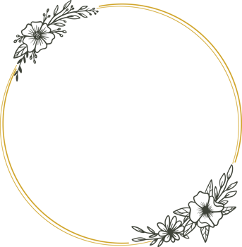 Round floral wreath frame with hand drawn flowers and leaves decoration png