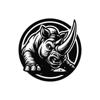 Angry running rhinoceros logo design. Rhino horn desgn illustration vector