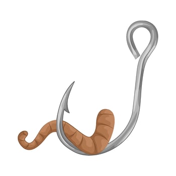 Illustration of fishing hook with worm vector