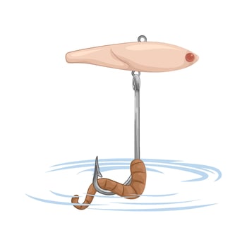 Illustration of fishing hook with worm vector