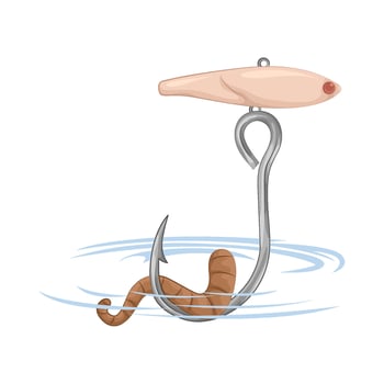 Illustration of fishing hook with worm vector