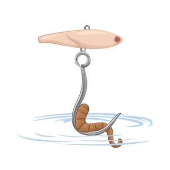 Illustration of fishing hook with worm vector