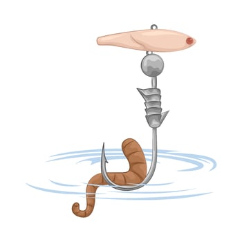 Illustration of fishing hook with worm vector