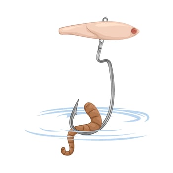 Illustration of fishing hook with worm vector