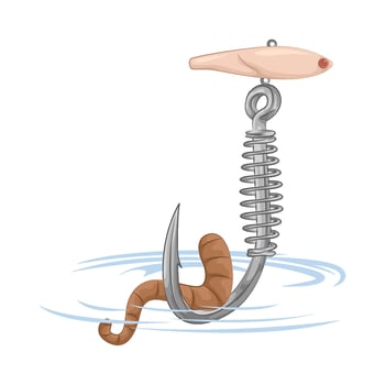 Illustration of fishing hook with worm vector