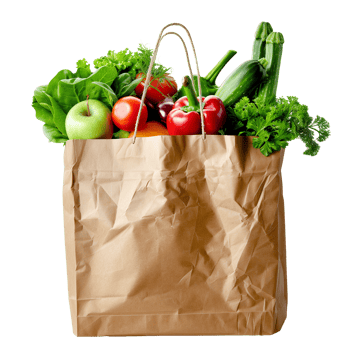A brown paper bag filled with fresh vegetables isolated on a transparent background png