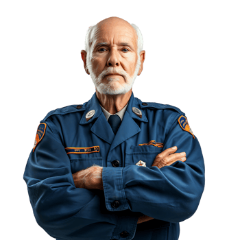 Confident Mature watchman on isolated transparent background png