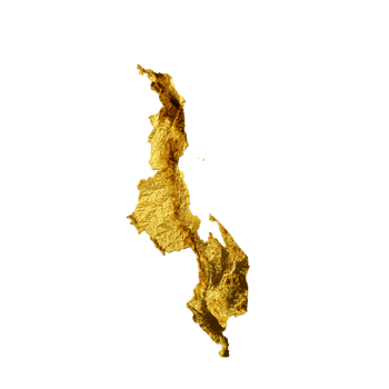 Malawi Map Golden metal Color Height map 3d illustration png