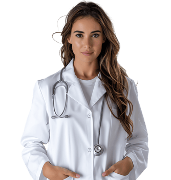 Medical concept of young female doctor in white coat with stethoscope on isolated transparent background png