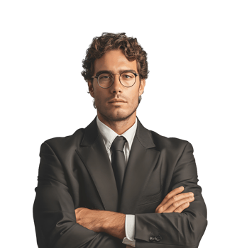 Businessman in black suit smiling towards camera on isolated transparent background png