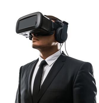 Confident male businessman wearing vr headset on isolated transparent background png