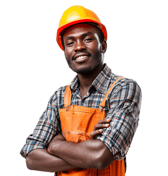 Happy African Builder Standing Pleased Posing on isolated transparent background png