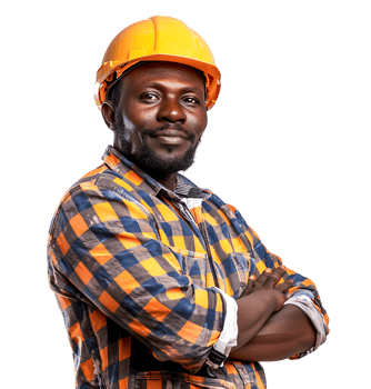 Happy African Builder Standing Pleased Posing on isolated transparent background png