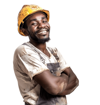 Happy African Builder Standing Pleased Posing on isolated transparent background png