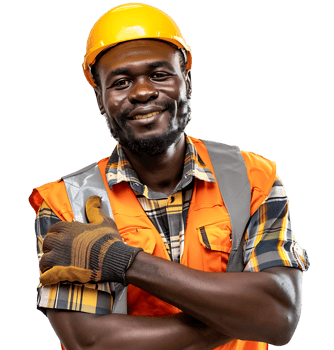 Happy African Builder Standing Pleased Posing on isolated transparent background png