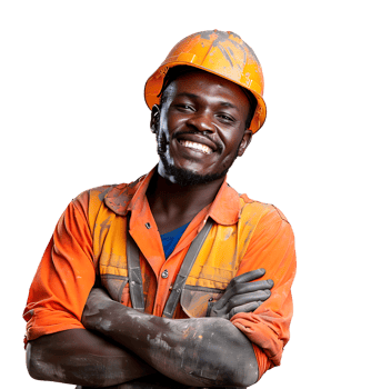 Happy African Builder Standing Pleased Posing on isolated transparent background png