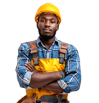 Happy African Builder Standing Pleased Posing on isolated transparent background png