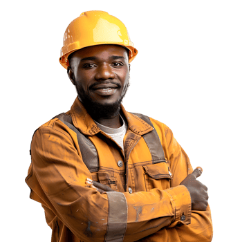 Happy African Builder Standing Pleased Posing on isolated transparent background png
