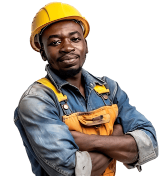 Happy African Builder Standing Pleased Posing on isolated transparent background png