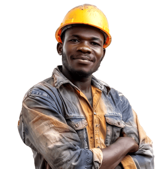 Happy African Builder Standing Pleased Posing on isolated transparent background png