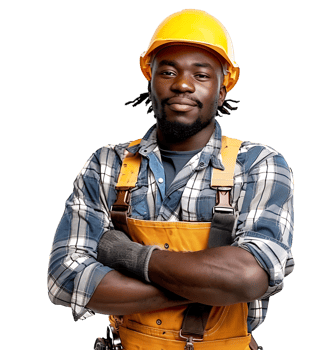 Happy African Builder Standing Pleased Posing on isolated transparent background png