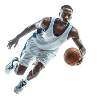 basketball player playing basketball on isolated transparent background png