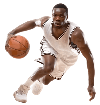 basketball player playing basketball on isolated transparent background png