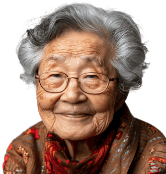 Old korean woman smiling and gesturing on isolated transparent background png