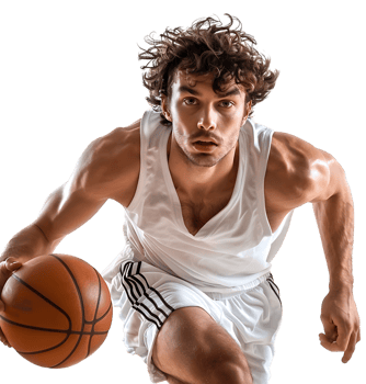 basketball player playing basketball on isolated transparent background png