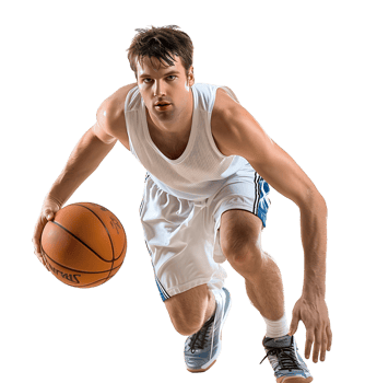 basketball player playing basketball on isolated transparent background png