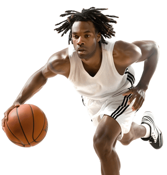 basketball player playing basketball on isolated transparent background png