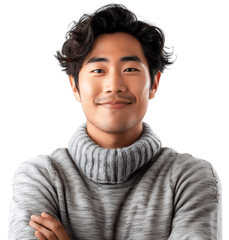 Korean young man smiling at the camera on isolated transparent background png