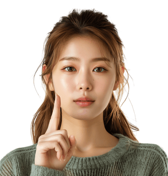 Korean Girl raises finger up Attention please on isolated transparent background png