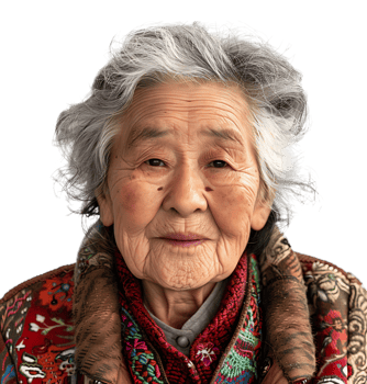 Old korean woman smiling and gesturing on isolated transparent background png