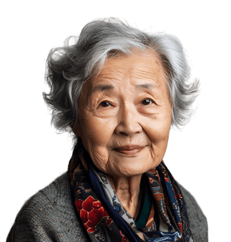 Old korean woman smiling and gesturing on isolated transparent background png