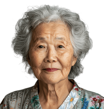 Old korean woman smiling and gesturing on isolated transparent background png