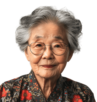 Old korean woman smiling and gesturing on isolated transparent background png