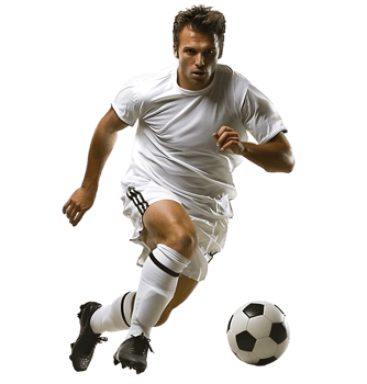 An athlete playing football on isolated transparent background png
