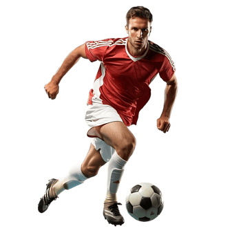 An athlete playing football on isolated transparent background png