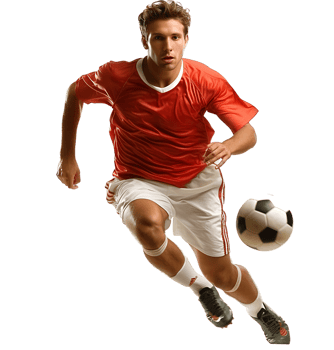 An athlete playing football on isolated transparent background png