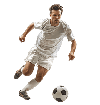 An athlete playing football on isolated transparent background png