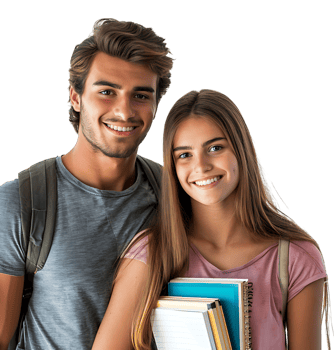 Young Couple With Laptop And Workbooks Posing on isolated transparent background png