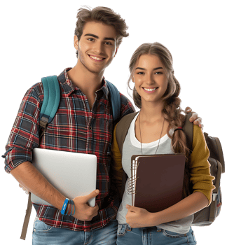 Young Couple With Laptop And Workbooks Posing on isolated transparent background png
