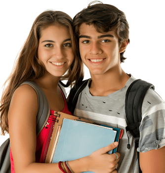 Young Couple With Laptop And Workbooks Posing on isolated transparent background png
