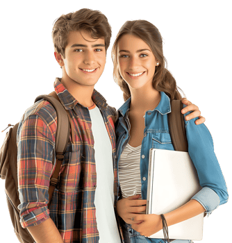 Young Couple With Laptop And Workbooks Posing on isolated transparent background png