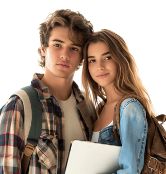 Young Couple With Laptop And Workbooks Posing on isolated transparent background png