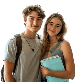 Young Couple With Laptop And Workbooks Posing on isolated transparent background png