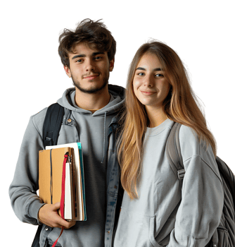 Young Couple With Laptop And Workbooks Posing on isolated transparent background png
